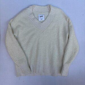 Aerie Cream Wool Blend Knit Oversized Baggy V-Neck Long Sleeve Sweater Size S